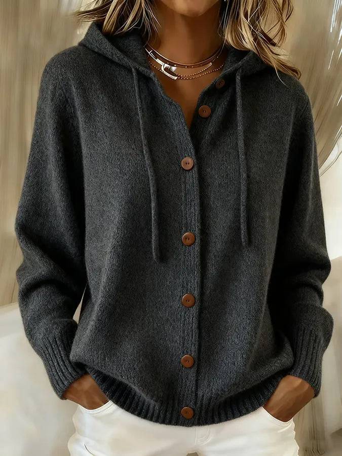 ROUSSEAU BORDEAUX | CARDIGAN DOUX À CAPUCHE ET BOUTONS POUR FEMMES