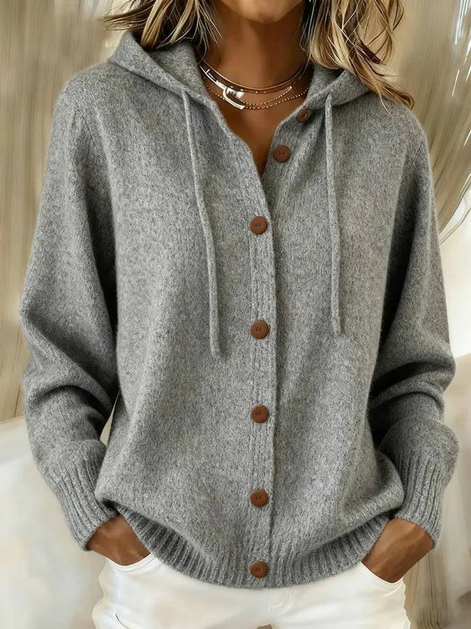 ROUSSEAU BORDEAUX | CARDIGAN DOUX À CAPUCHE ET BOUTONS POUR FEMMES