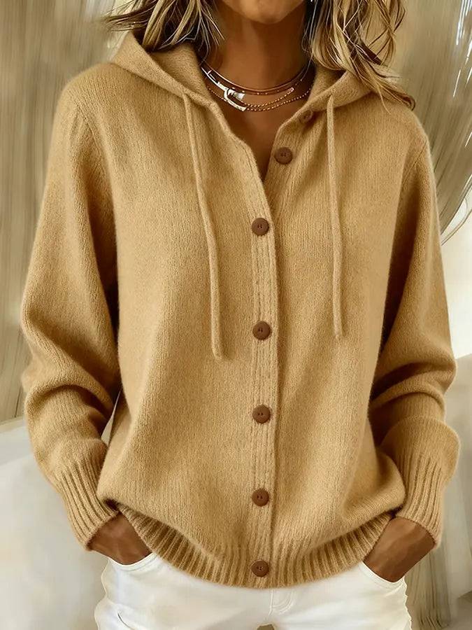 ROUSSEAU BORDEAUX | CARDIGAN DOUX À CAPUCHE ET BOUTONS POUR FEMMES