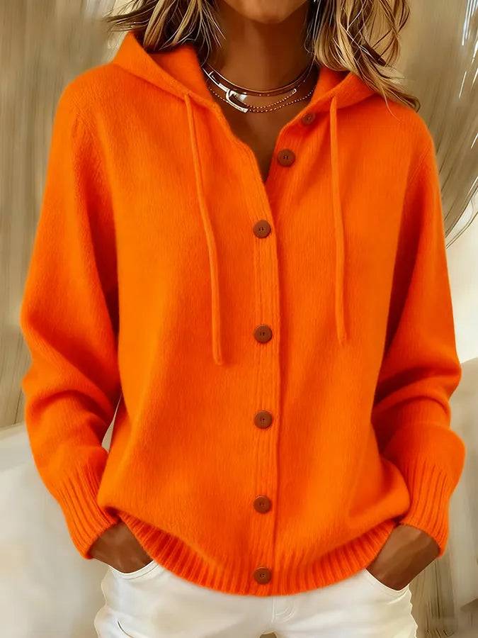 ROUSSEAU BORDEAUX | CARDIGAN DOUX À CAPUCHE ET BOUTONS POUR FEMMES