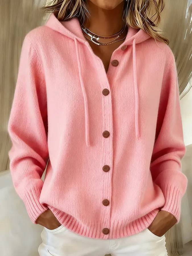 ROUSSEAU BORDEAUX | CARDIGAN DOUX À CAPUCHE ET BOUTONS POUR FEMMES