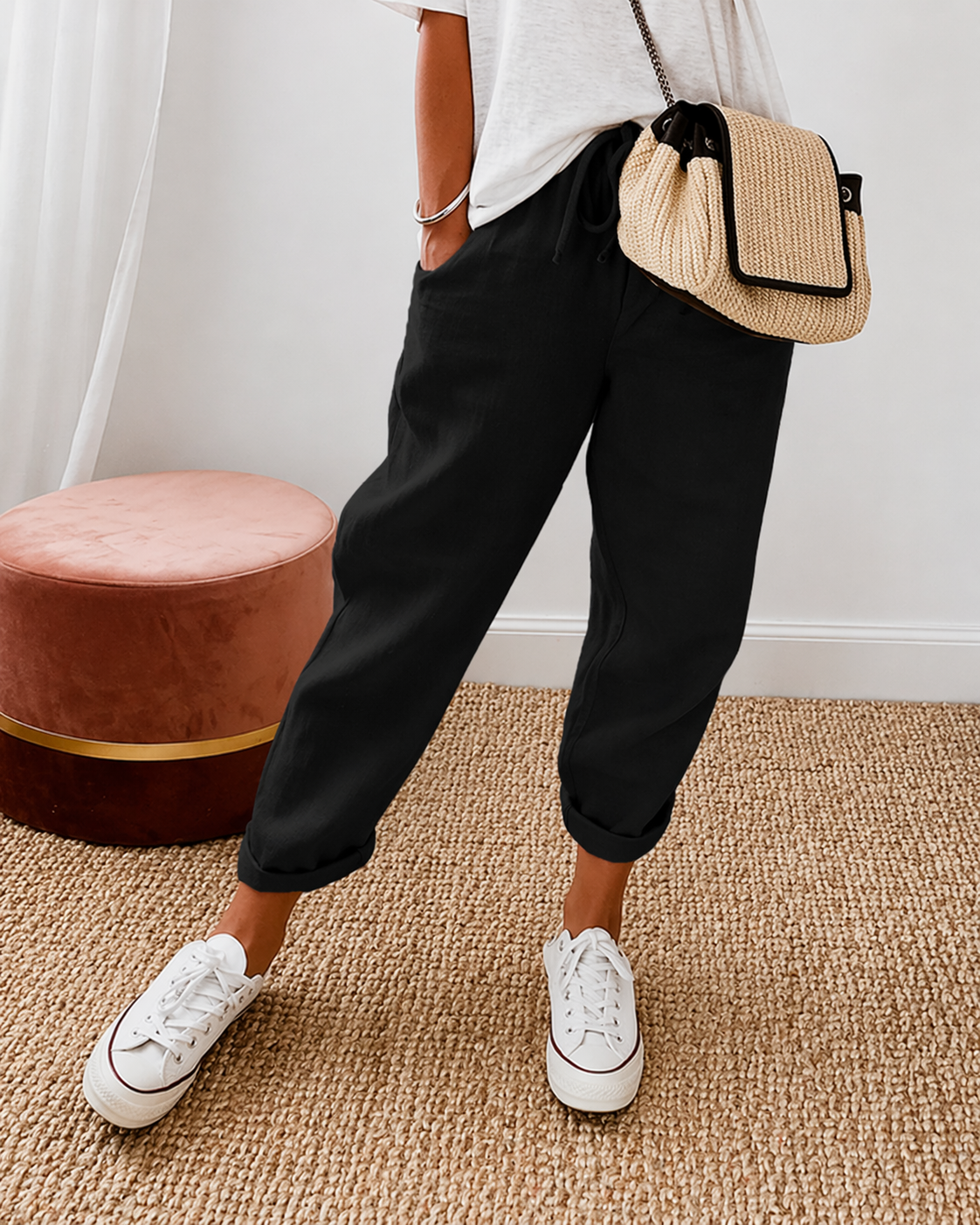 ROUSSEAU BORDEAUX| PANTALON LIN DÉTENDU POUR FEMMES