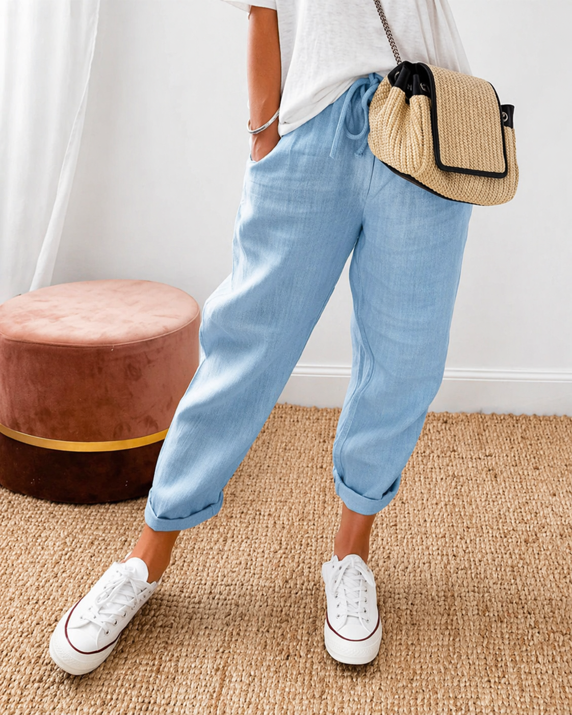 ROUSSEAU BORDEAUX| PANTALON LIN DÉTENDU POUR FEMMES