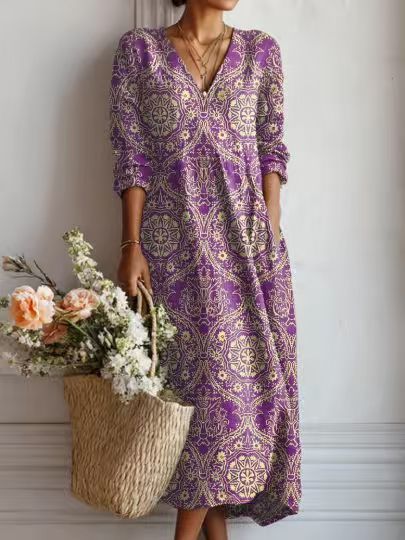 ROUSSEAU BORDEAUX| ROBE MIDI EN LIN FLORAL ANCIEN POUR FEMMES