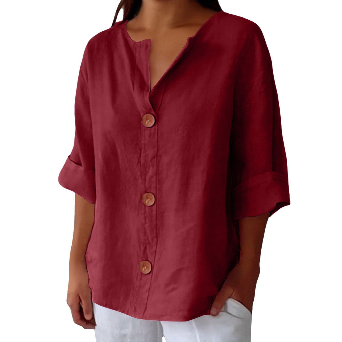 ROUSSEAU BORDEAUX | CHEMISE À COL EN V POUR FEMMES