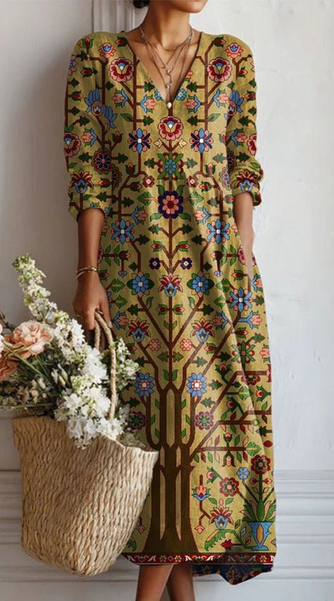 ROUSSEAU BORDEAUX| ROBE MIDI EN LIN FLORAL ANCIEN POUR FEMMES