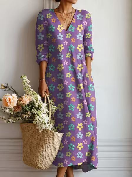 ROUSSEAU BORDEAUX| ROBE MIDI EN LIN FLORAL ANCIEN POUR FEMMES
