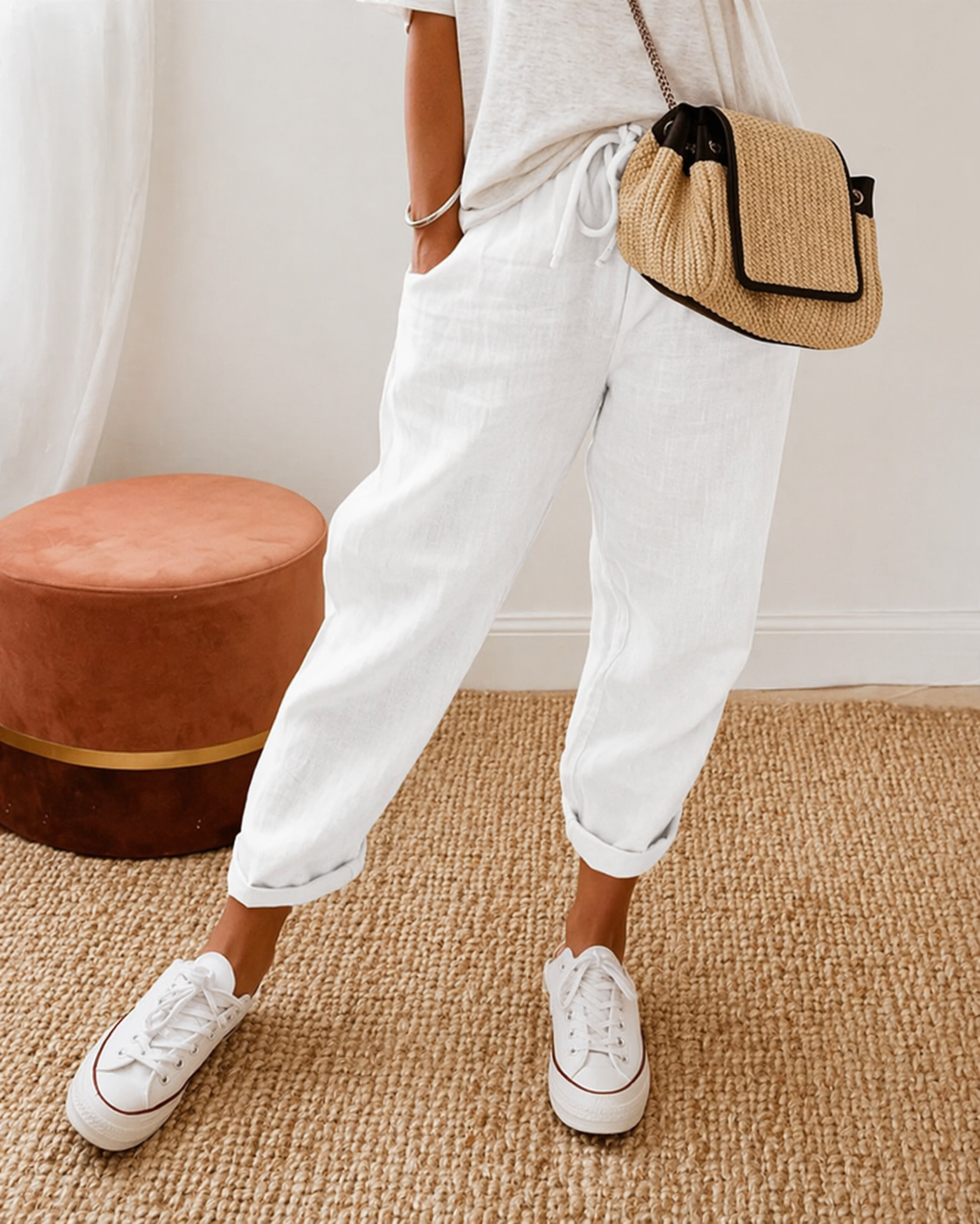 ROUSSEAU BORDEAUX| PANTALON LIN DÉTENDU POUR FEMMES