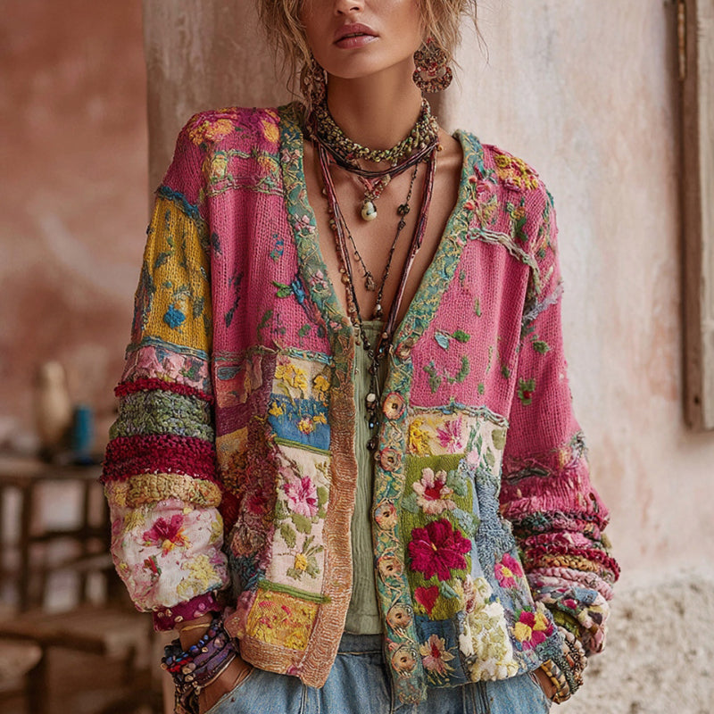 ROUSSEAU BORDEAUX | GILET EN PATCHWORK FLORAL POUR FEMMES