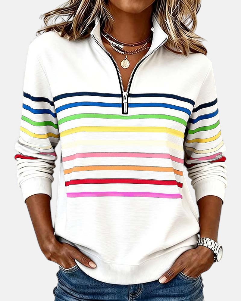 ROUSSEAU BORDEAUX | PULL RAYÉ À FERMETURE ÉCLAIR POUR FEMMES