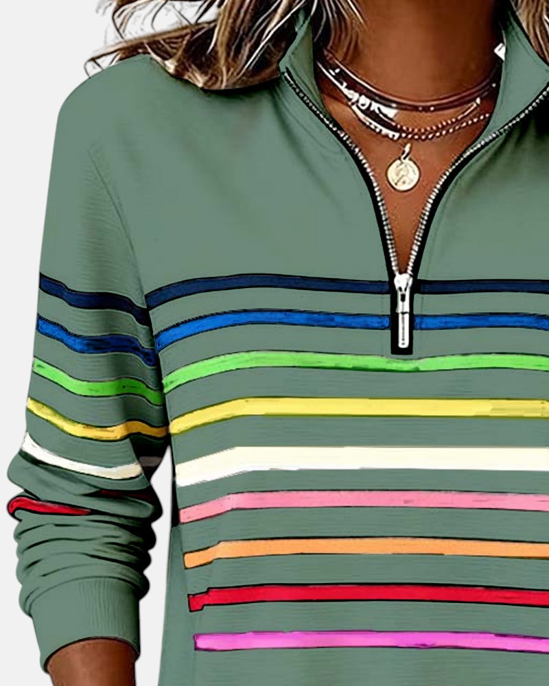 ROUSSEAU BORDEAUX | PULL RAYÉ À FERMETURE ÉCLAIR POUR FEMMES