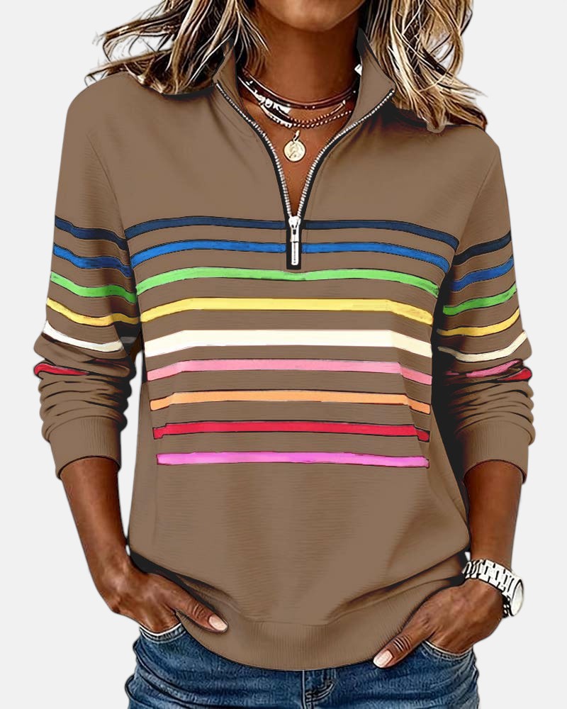 ROUSSEAU BORDEAUX | PULL RAYÉ À FERMETURE ÉCLAIR POUR FEMMES