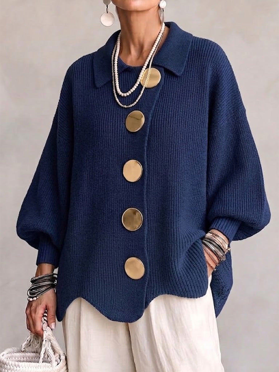 ROUSSEAU BORDEAUX | CARDIGAN OVERSIZE À GROS BOUTONS DORÉS POUR FEMMES