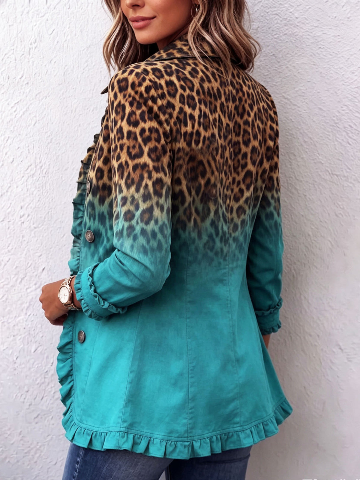 ROUSSEAU BORDEAUX | VESTE LÉOPARD DÉGRADÉ À VOLANTS POUR FEMMES