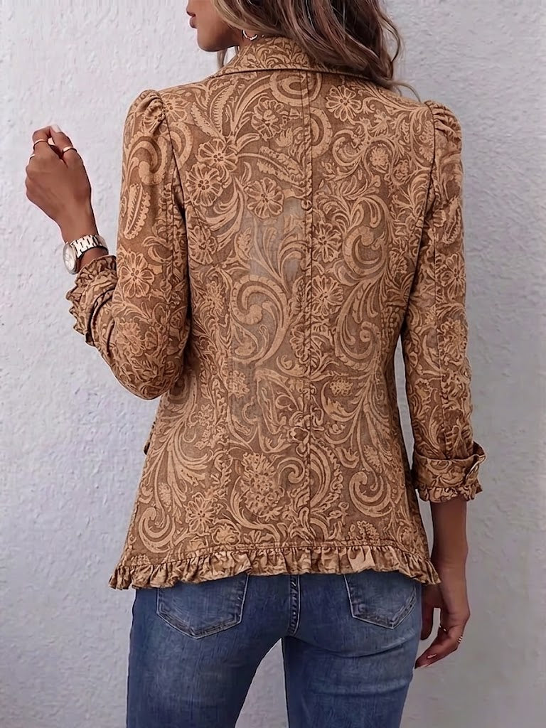 ROUSSEAU BORDEAUX | VESTE FLORALE VINTAGE À VOLANTS POUR FEMMES