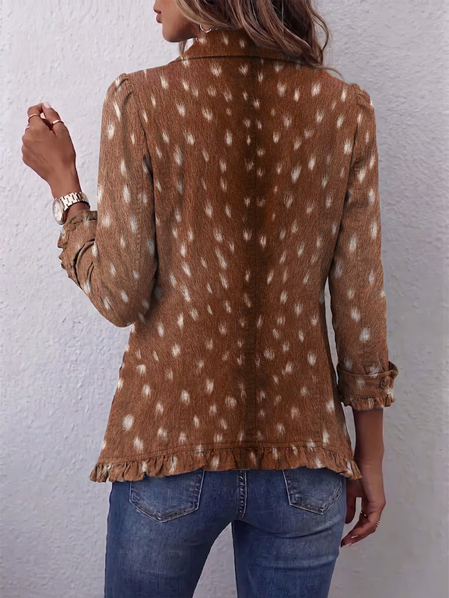 ROUSSEAU BORDEAUX | VESTE IMPRIMÉ ANIMAL À VOLANTS POUR FEMMES