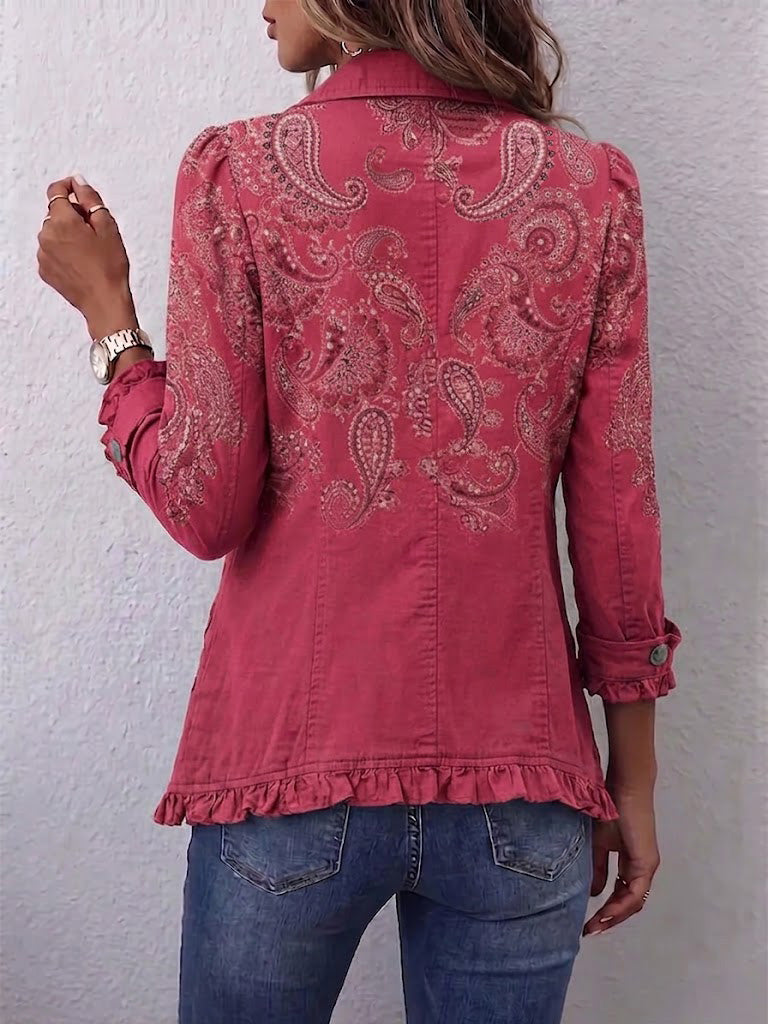 ROUSSEAU BORDEAUX | VESTE À MOTIF PAISLEY ROSE À VOLANTS POUR FEMMES