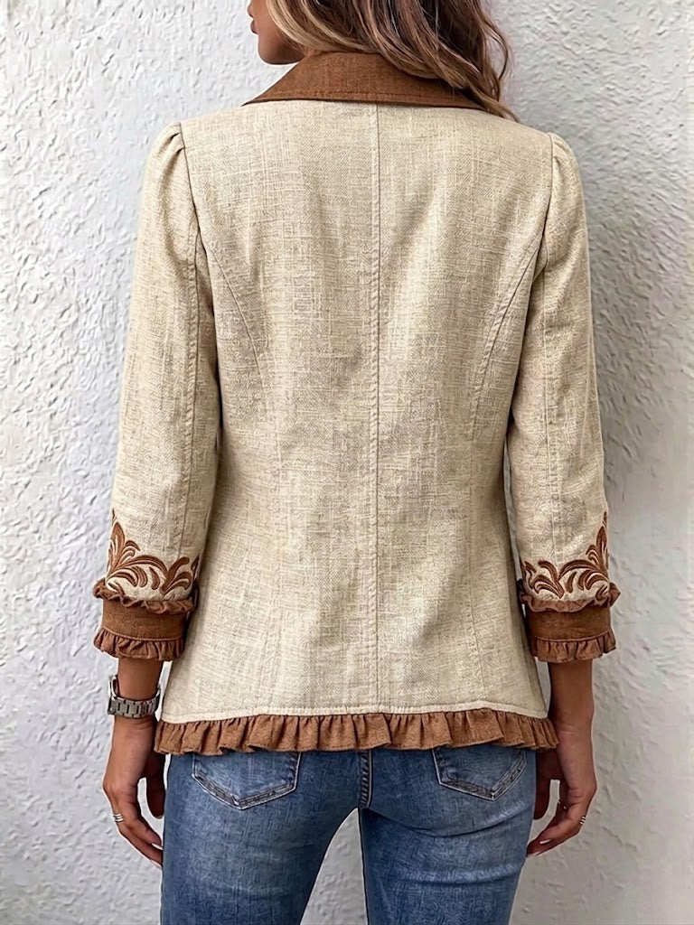 ROUSSEAU BORDEAUX | VESTE FLORALE BRODÉE À VOLANTS POUR FEMMES