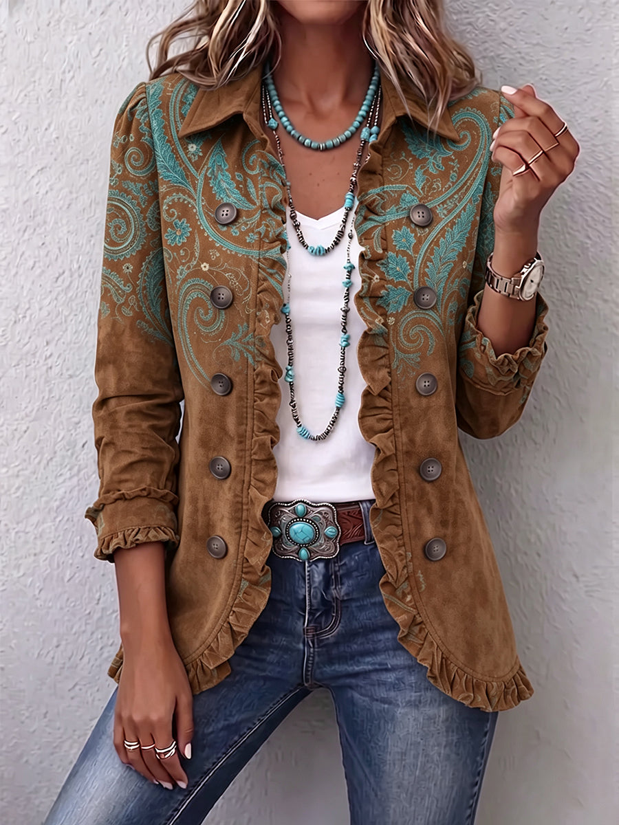 ROUSSEAU BORDEAUX | VESTE À MOTIF PAISLEY À VOLANTS POUR FEMMES