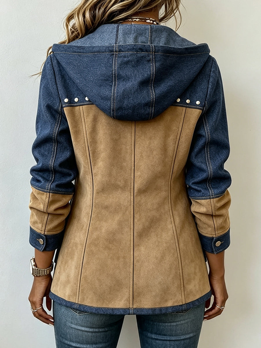 ROUSSEAU BORDEAUX | VESTE À CAPUCHE MARINE ET CAMEL POUR FEMMES
