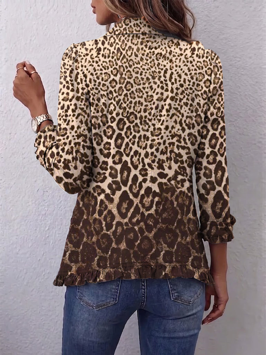ROUSSEAU BORDEAUX | VESTE LÉOPARD À VOLANTS POUR FEMMES