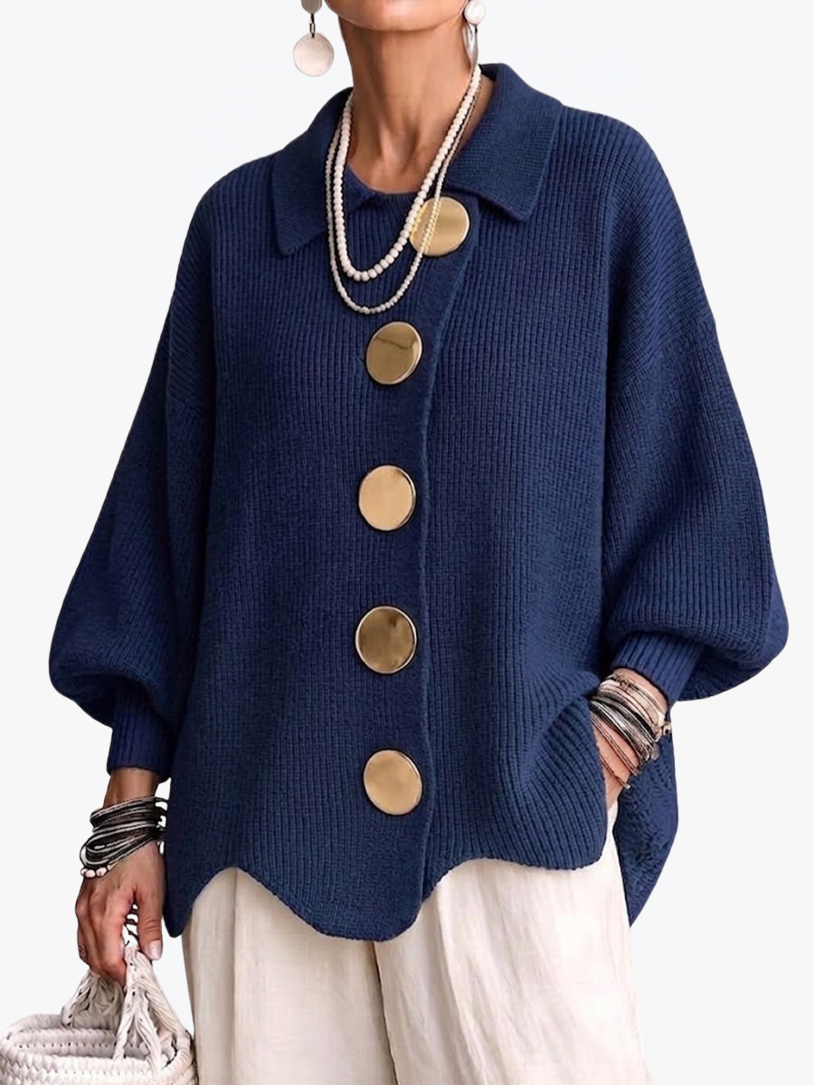 ROUSSEAU BORDEAUX | CARDIGAN OVERSIZE À GROS BOUTONS DORÉS POUR FEMMES