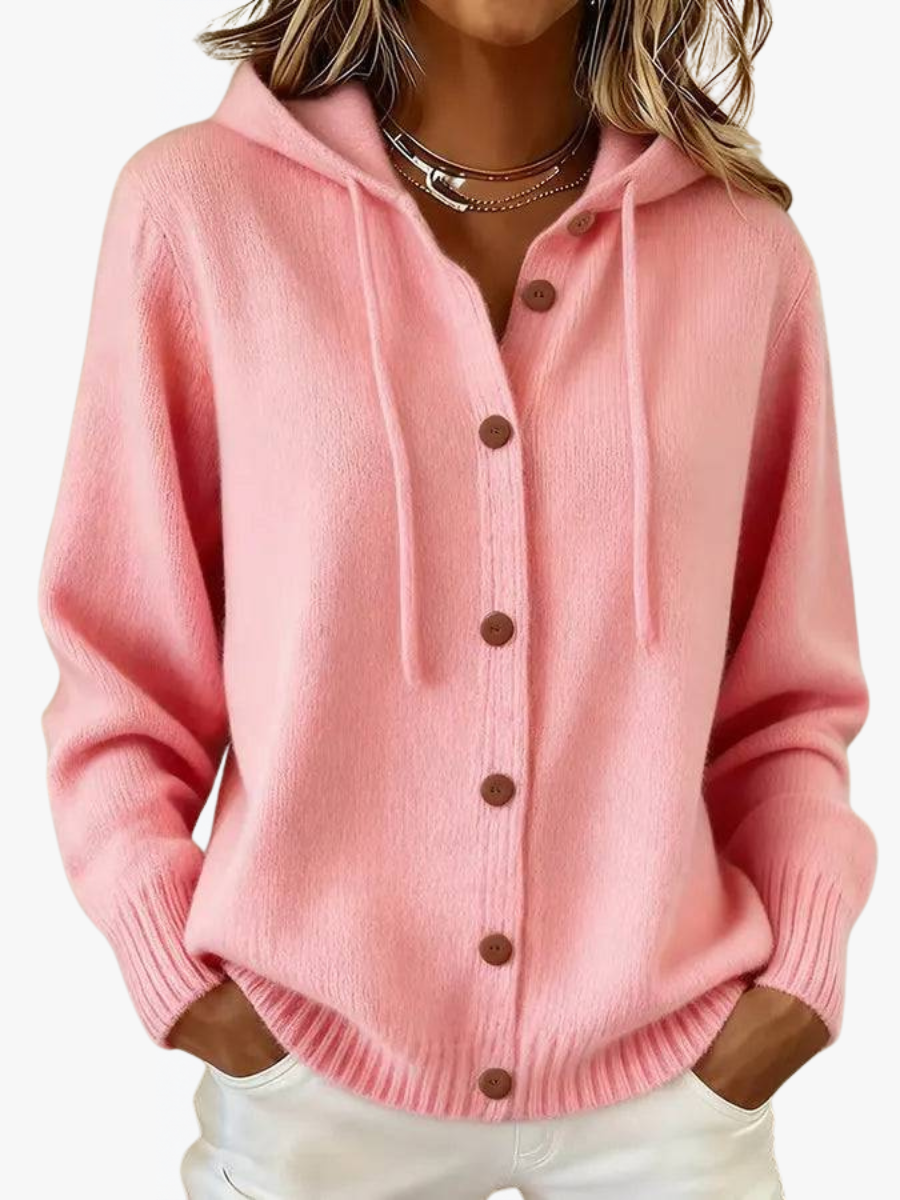 ROUSSEAU BORDEAUX | CARDIGAN DOUX À CAPUCHE ET BOUTONS POUR FEMMES